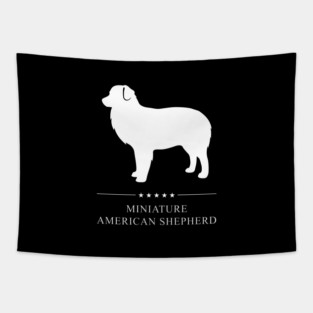 Miniature American Shepherd Dog White Silhouette Tapestry