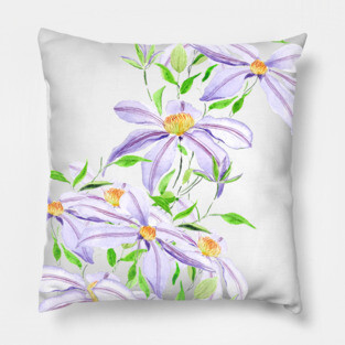 climbing purple clematis florida watercolor Pillow