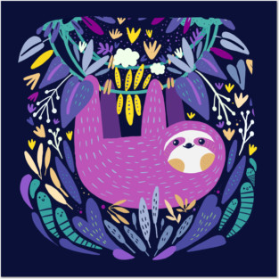 Purple Sloth Posters and Art