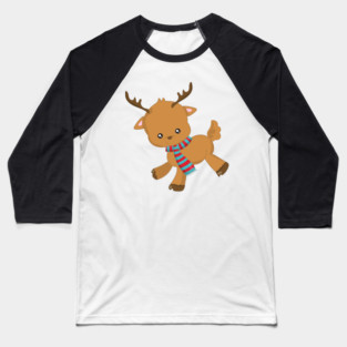 Cute Reindeer, Little Reindeer, Antlers, Scarf Baseball T-Shirt