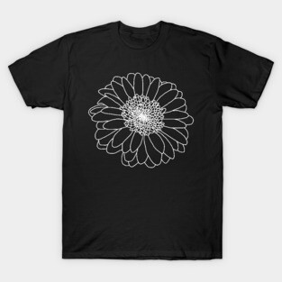 Minimal White Line Gerbera Floral Line Art T-Shirt