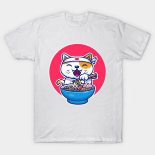 Cat Eating Ramen Noodle T-Shirt