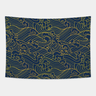 Waves Illustration Tapestry