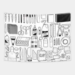 Art Supplies for Art Room Line Doodles Tapestry