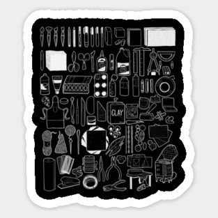 Art Supplies Doodle White Line Drawing Sticker
