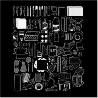 Art Supplies Doodle White Line Drawing Posters and Art