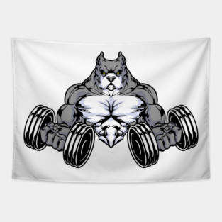 Pitbull Bodybuilder Dumbbells Bodybuilding Tapestry