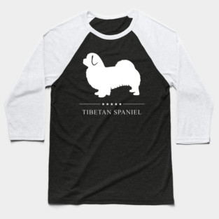 Tibetan Spaniel Dog White Silhouette Baseball T-Shirt