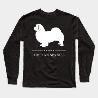Tibetan Spaniel Dog White Silhouette Long Sleeve T-Shirt