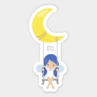 Stardust Fairy, Cute Fairy, Fairy On A Swing, Moon Sticker