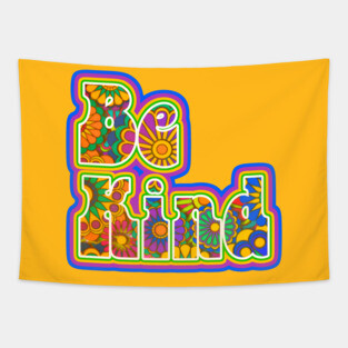 Be Kind Hippie Flowers Tapestry