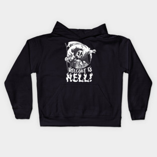 Vintage Grim Reaper Cartoon featuring Welcome to Hell Kids Hoodie