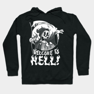 Vintage Grim Reaper Cartoon featuring Welcome to Hell Hoodie