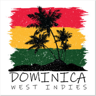 Dominica National Colors with Palm Silhouette Posters and Art