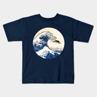 Great Wave off Kanagawa Cat Surfer Kids T-Shirt