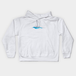 Hydro Flask sticker - ocean blue watercolor wave and sailboat | Line art Kids Hoodie