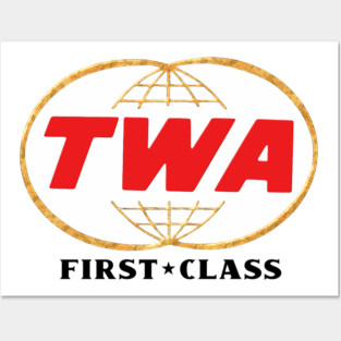 Vintage Metallic style TWA logo First Class Posters and Art