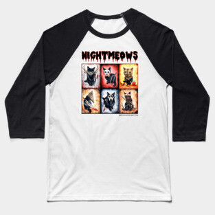 Nightmeows - Contemporary Horror Cats Baseball T-Shirt