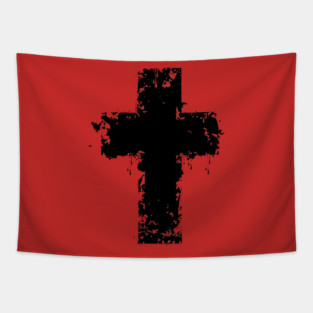 Black Grunge Cross Tapestry