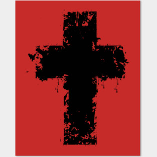 Black Grunge Cross Posters and Art