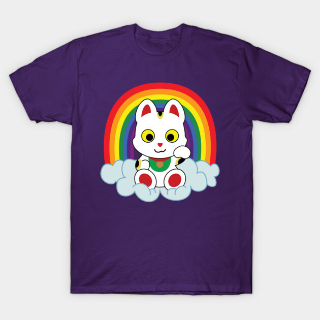 Rainbow Maneki Neko T-Shirt by StineBrunson