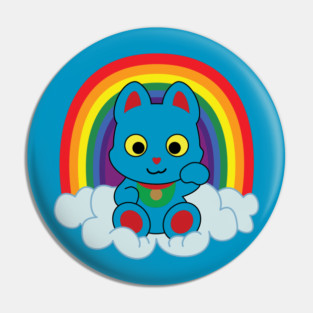 Rainbow Mankei Neko Dark Outline Pin