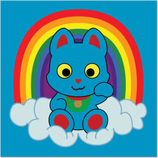Rainbow Mankei Neko Dark Outline Posters and Art