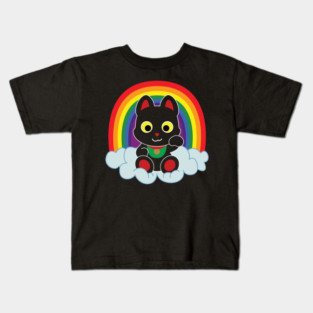 Rainbow Maneki Neko Light Outline Kids T-Shirt