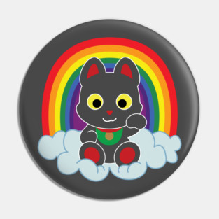 Rainbow Maneki Neko Light Outline Pin