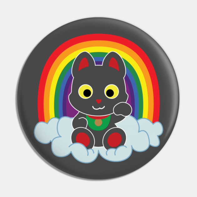 Rainbow Maneki Neko Light Outline Pin by StineBrunson