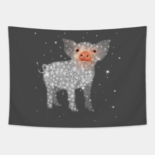 Cute Pig Snow Flower. Tapestry