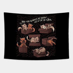 May You Always Be Happy cs a Cat in a Box Funny Cats Tapestry