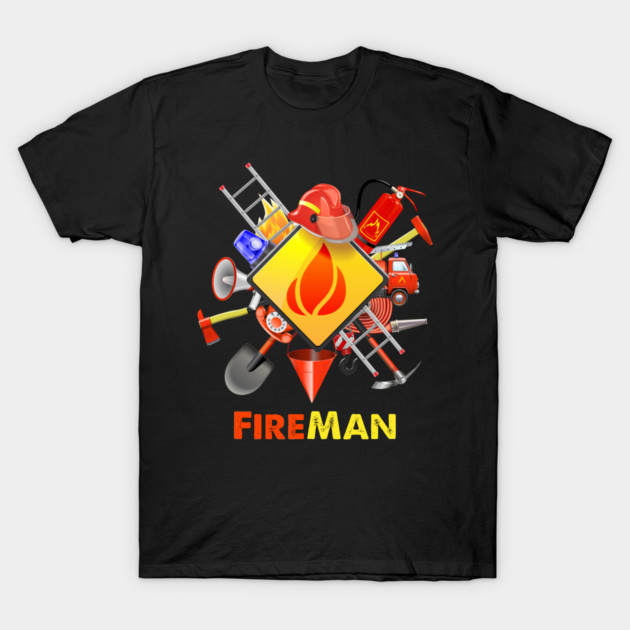 Fire safety Firefighter Fire Extinguishers fireman T-Shirt by DrollDrifter