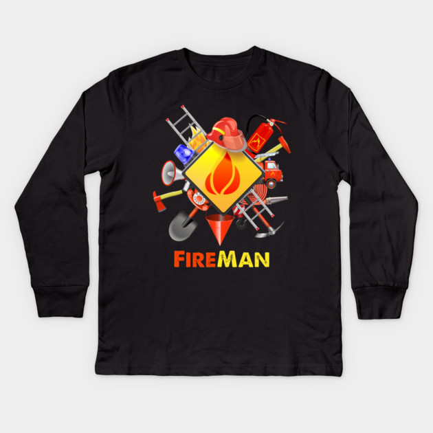 Fire safety Firefighter Fire Extinguishers fireman Kids Long Sleeve T-Shirt by DrollDrifter