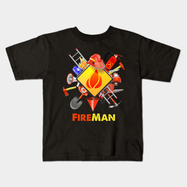 Fire safety Firefighter Fire Extinguishers fireman Kids T-Shirt by DrollDrifter