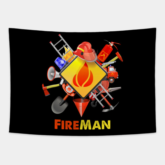 Fire safety Firefighter Fire Extinguishers fireman Tapestry by DrollDrifter
