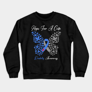 Hope For A Cure Butterfly Gift  diabetes 2 Crewneck Sweatshirt