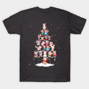 Winter Pig Tree Snow Merry Christmas. T-Shirt