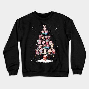 Winter Pig Tree Snow Merry Christmas. Crewneck Sweatshirt