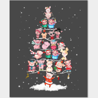 Winter Pig Tree Snow Merry Christmas. Posters and Art