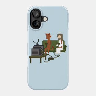 Jesus and Devil Playing Video Games Pixel Art Phone Case