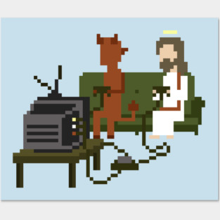 Jesus and Devil Playing Video Games Pixel Art Posters and Art