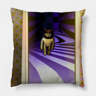 Cat Behind The Door - Psychedelic Surrealism Pillow