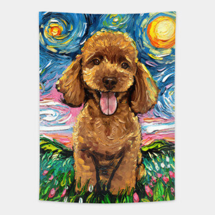 Apricot Poodle Night Tapestry