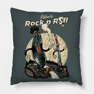 Vinyl Record & Needle - Listen to Rock n Roll (gray) Pillow