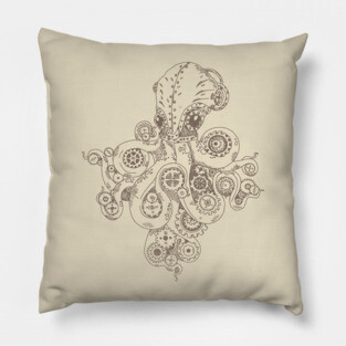 Steampunk Octopus Illustration – Vintage Nautical & Mechanical Gear Apparel Pillow