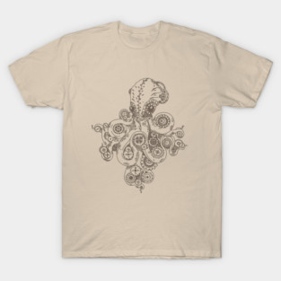 Steampunk Octopus Illustration – Vintage Nautical & Mechanical Gear Apparel T-Shirt