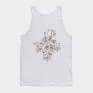 Steampunk Octopus Illustration – Vintage Nautical & Mechanical Gear Apparel Tank Top