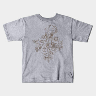 Steampunk Octopus Illustration – Vintage Nautical & Mechanical Gear Apparel Kids T-Shirt
