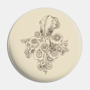 Steampunk Octopus Illustration – Vintage Nautical & Mechanical Gear Apparel Pin